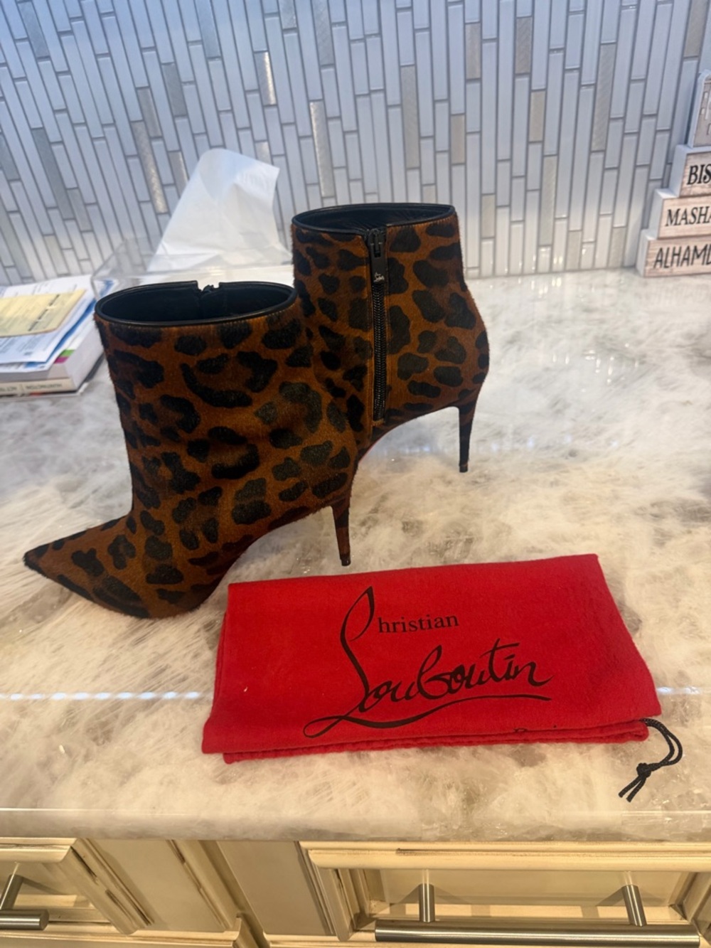 Christian Louboutin Leopard-Print Pointed Toe Stiletto Ankle Boots - Brown/Black